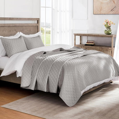 Reversible Twin Quilt Bedding Set with Pillow Sham, Lightweight Quilts Twin Size, Soft Bedspreads Bed Coverlets for All Seasons - (Light Grey, 68"X88")