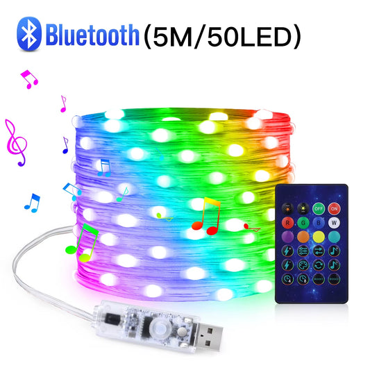 20M Dream Color USB 5V LED String Lights with Bluetooth Music App Control, RGBIC Addressable Fairy Lights for Birthday Parties and Christmas Decor