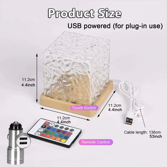 Ocean Wave Aurora Projector Light Remote 16 Colors RGB Dimmable Water Ripple Flame Crystal Lamp for Living Room Study Bedroom